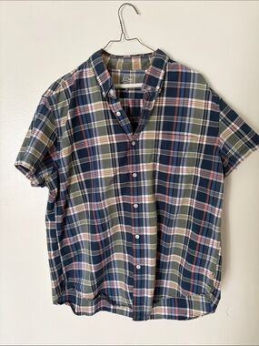 J. Crew Plaid Short-Sleeve Button-Down Shirt in Navy, Olive & Red